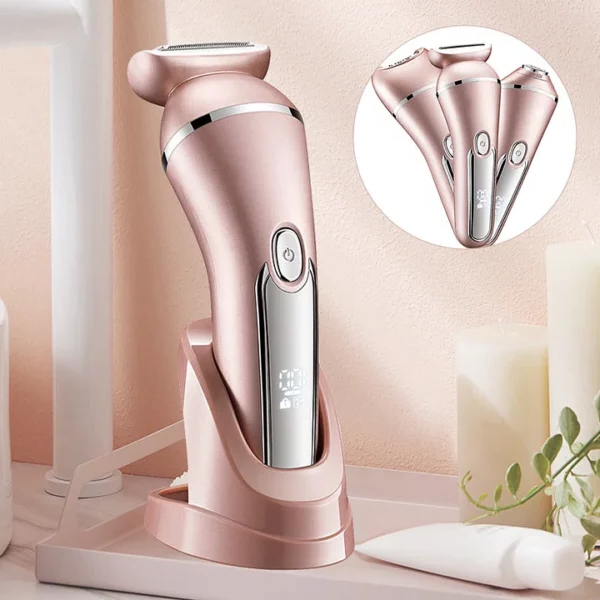3-in-1 Waterproof Electric Shaver for Women – USB Rechargeable Painless Hair Removal for Legs, Underarms & Bikini Line, Wet/Dry Cordless Shaver
