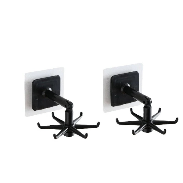 360° Rotating Self-Adhesive Utility Hooks – No-Drill Swivel Wall Hooks for Bathroom, Kitchen, Door & Bedroom, Heavy Duty Adhesive Hanger, Black & White