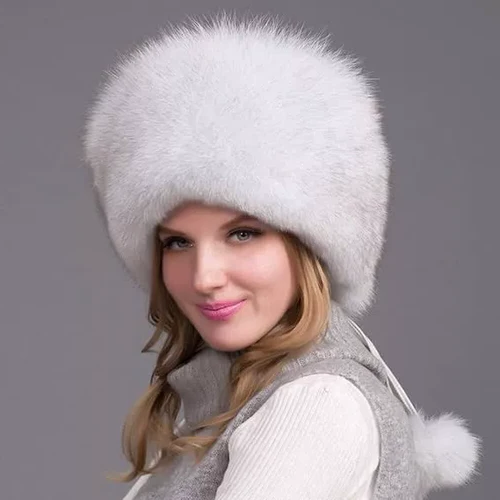 100% Natural Fox Fur Hat for Women – Thick Warm Winter Cap with Earmuffs, Real Fox Fur Beanie, Fashion Ladies Cold Weather Hat