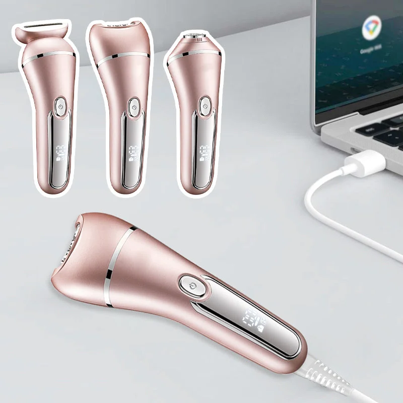 3-in-1 Waterproof Electric Shaver for Women – USB Rechargeable Painless Hair Removal for Legs, Underarms & Bikini Line, Wet/Dry Cordless Shaver
