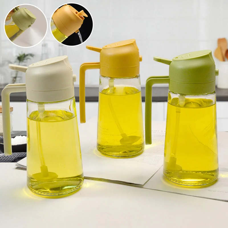 2-in-1 Glass Oil Sprayer & Dispenser Bottle – Kitchen Misting Spray Bottle for Olive Oil, Avocado Oil & Vinegar, Air Fryer Cooking, Salads & Grilling