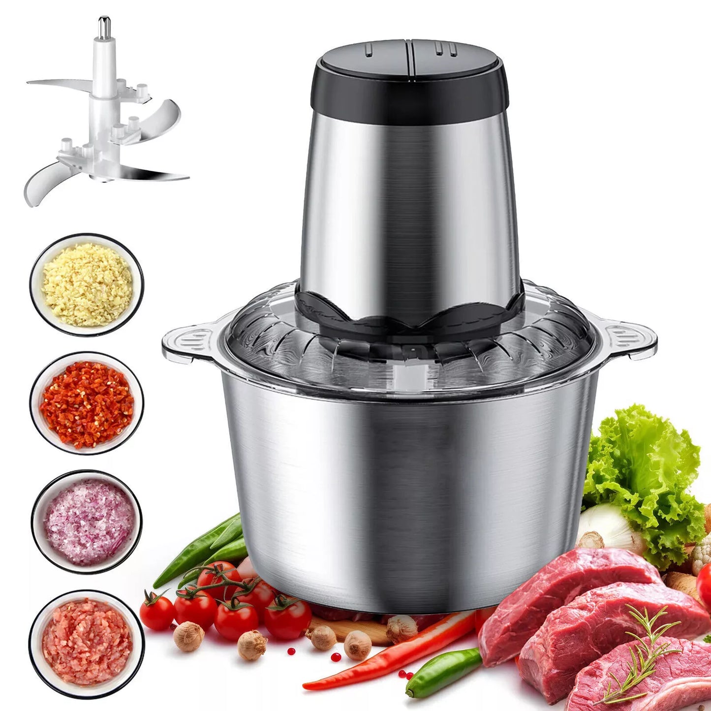 2L Electric Food Chopper – 300W Powerful Mini Vegetable Chopper Dicer for Onions, Garlic, Herbs & Food Prep, One-Touch Operation