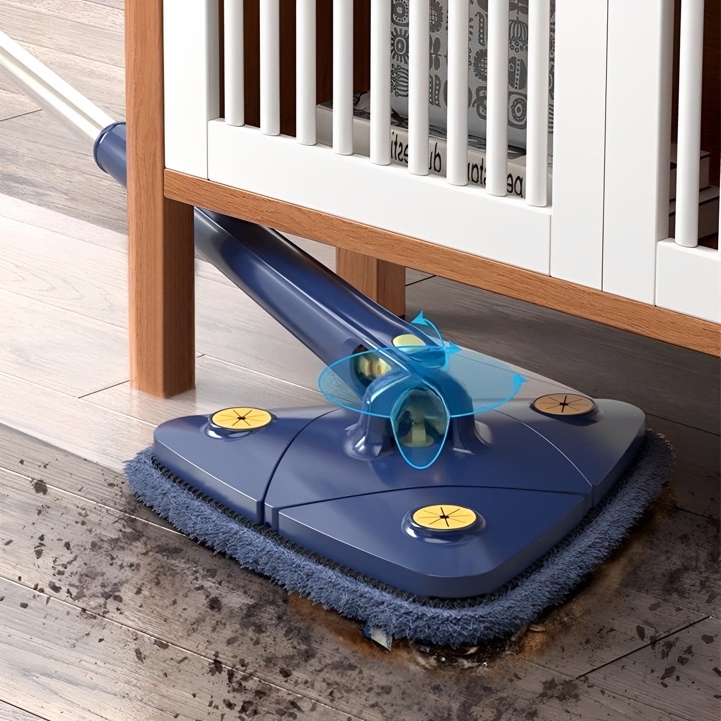 360° Triangular Spin Mop with Bucket – Self-Wringing Floor Mop for Hard Floors, Tile, Laminate & Hardwood, Microfiber Head, Blue & White